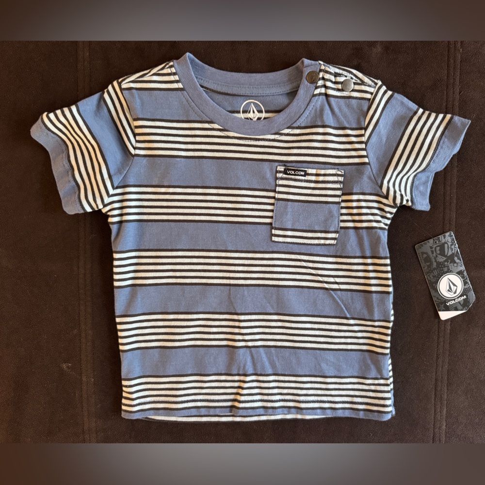 NWT Volcom Blue and White Striped Short Sleeve Tee